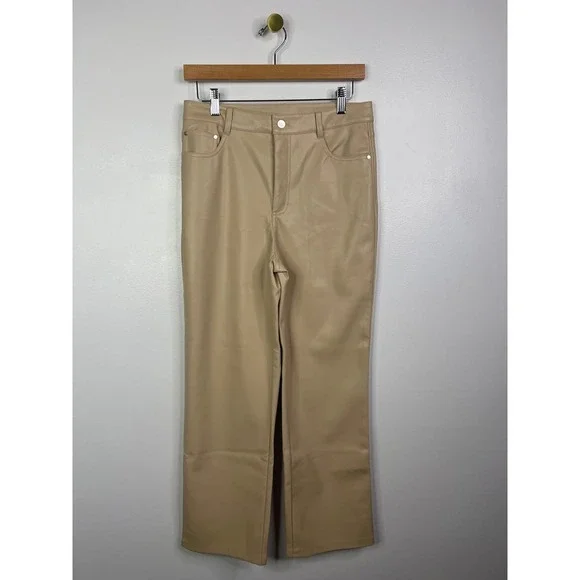 NWT Cami NYC Hanie Vegan Leather Back Pocket Straight Leg Ankle Tan Pant